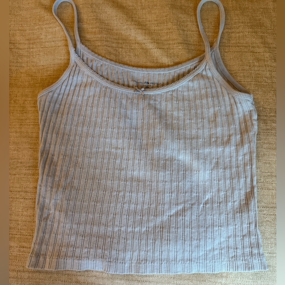 Brandy Melville Girls Ribbed & Scalloped Trip Light Blue Cotton Tank Top.
